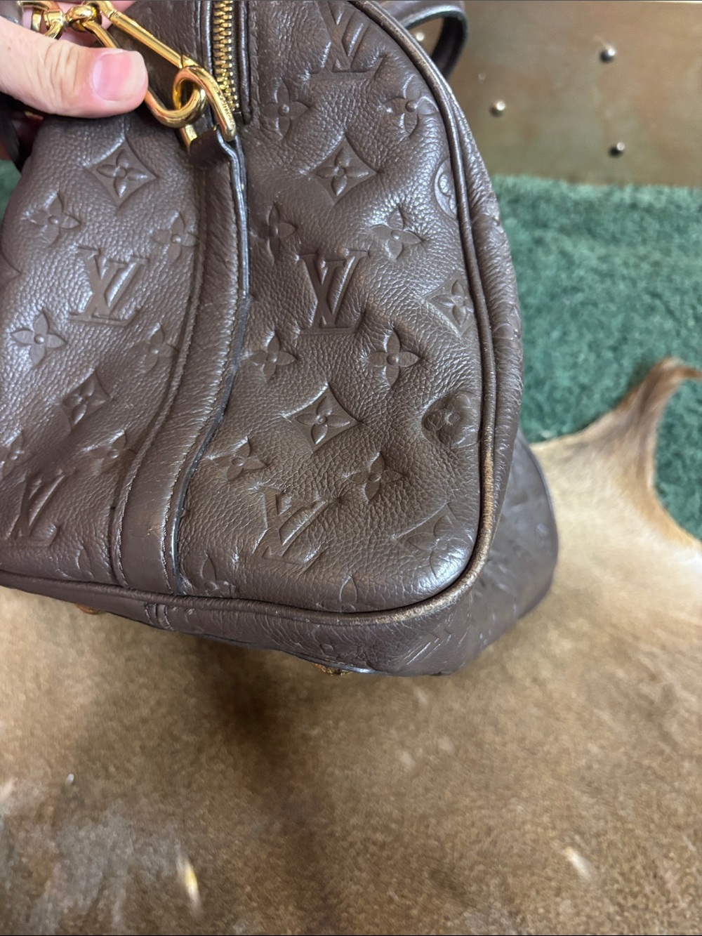 Vintage Brown Monogram Leather Satchel - Picture 12 of 15